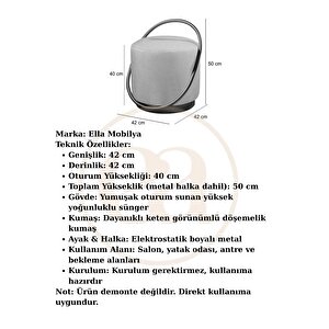 Loop Serisi Puf, Metal Halkalı Puf, Makyaj Oturağı ,puf Bench Montajsız Oturak Siyah Metal Ayaklı