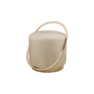 Loop Serisi Puf, Metal Halkalı Puf, Makyaj Oturağı ,puf Bench Montajsız Oturak Gold Metal Ayaklı Krem
