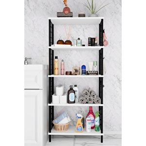 5 Raflı Çevir-kur Raf Ünitesi | Telli Metal Gövdeli Organizer | Banyo, Mutfak, Balkon, Antre Uyumlu Beyaz