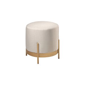 Ella Mio Puf, Metal Halkalı Puf, Makyaj Oturağı ,puf Bench Montajsız Oturak Gold Metal Ayaklı Beyaz