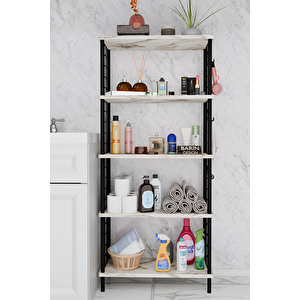 5 Raflı Çevir-kur Raf Ünitesi | Telli Metal Gövdeli Organizer | Banyo, Mutfak, Balkon, Antre Uyumlu Beyaz Mermer