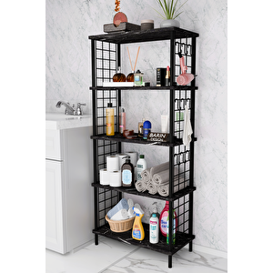 5 Raflı Çevir-kur Raf Ünitesi | Telli Metal Gövdeli Organizer | Banyo, Mutfak, Balkon, Antre Uyumlu Siyah Mermer