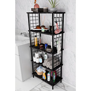 5 Raflı Çevir-kur Raf Ünitesi | Telli Metal Gövdeli Organizer | Banyo, Mutfak, Balkon, Antre Uyumlu Siyah Mermer