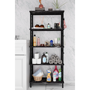 5 Raflı Çevir-kur Raf Ünitesi | Telli Metal Gövdeli Organizer | Banyo, Mutfak, Balkon, Antre Uyumlu Siyah Mermer