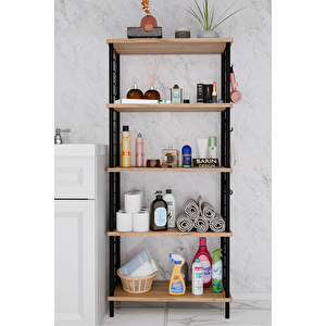 5 Raflı Çevir-kur Raf Ünitesi | Telli Metal Gövdeli Organizer | Banyo, Mutfak, Balkon, Antre Uyumlu Atlantik Çam