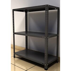 3 Katlı 20x60x50 Cm Siyah Dekoratif Çelik Raf - Depo, Arşiv, Kiler, Dosya, Market Rafı