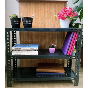 3 Katlı 20x60x50 Cm Siyah Dekoratif Çelik Raf - Depo, Arşiv, Kiler, Dosya, Market Rafı