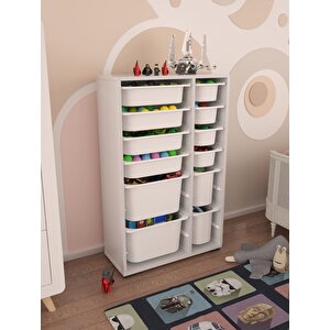 Rine 12 Sepetli Çok Amaçlı Oyuncak Dolabı Beyaz