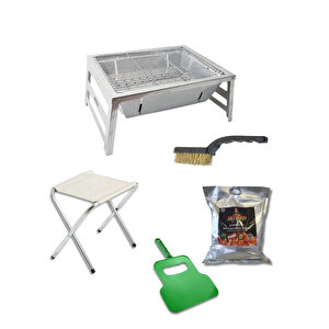 Ayaklı Katlanır Mangal+tabure+fırça+kömür+yelpaze Mangal Seti