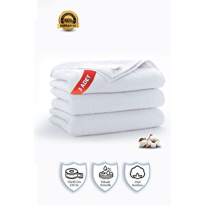 3 Adet | Pamuklu, Beyaz El Havlusu | El, Yüz, Baş Havlusu | Spa Ve Otel Havlusu (50x90 Cm)