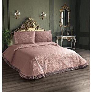 Kapitone Yatak Örtüsü Takımı Çift Kişilik Pudra 1 Yatak Örtüsü 225x250cm + 2 Yastık Kılıfı 60x80cm