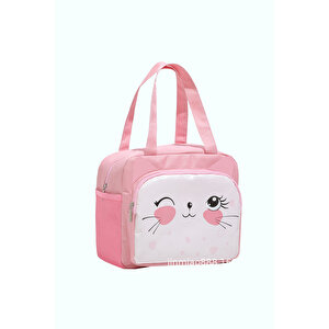 Pembe Göz Kırpan Kedi Termal Yemek Çantası 20 X 24 X 12 Cm