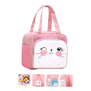 Pembe Göz Kırpan Kedi Termal Yemek Çantası 20 X 24 X 12 Cm