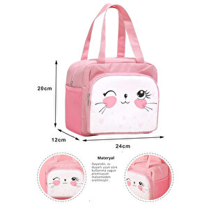 Ecrou Pembe Göz Kırpan Kedi Termal Yemek Çantası 20 X 24 X 12 Cm
