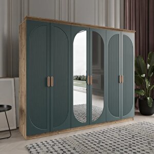 Soho 6 Kapakli Bazali Gardirop Tamami Mdf, Yeşil Yeşil