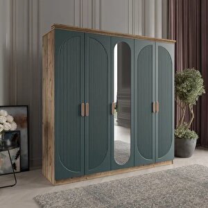 Soho 5 Kapakli Bazali Gardirop Tamami Mdf, Yeşil Yeşil