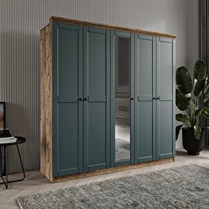 Dali̇ 5 Kapakli Bazali Gardirop Tamami Mdf, Yeşil Yeşil