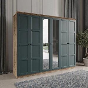 Toprak 6 Kapakli Bazali Gardirop Tamami Mdf, Yeşil Yeşil