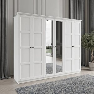Toprak 6 Kapakli Bazali Gardirop Tamami Mdf, Beyaz Beyaz