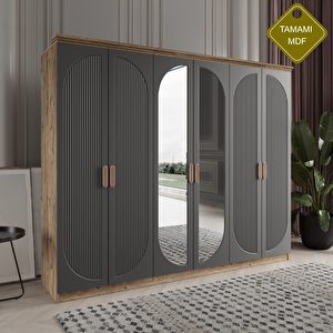 Soho 6 Kapakli Bazali Gardirop Tamami Mdf, Antrasit Antrasit