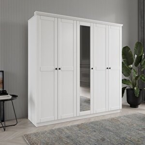 Dali̇ 5 Kapakli Bazali Gardirop Tamami Mdf, Beyaz Beyaz