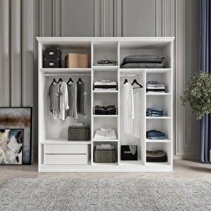 Soho 5 Kapakli Bazali Gardirop Tamami Mdf, Beyaz Beyaz