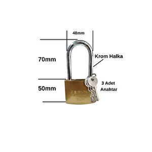 Asma Kilit Paslanmaz Çelik Kilit Uzun 63mm 3 Anahtarlı