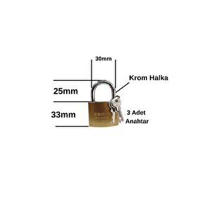 Asma Kilit Paslanmaz Çelik Kilit 38mm 3 Anahtarlı