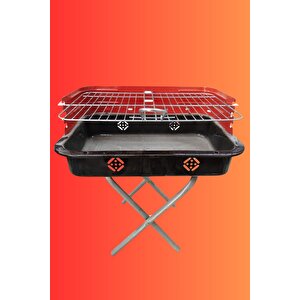 Taşınabilir Ayaklı Katlanır Izgaralı Mangal 45*29*8 Hazneli Piknik & Kamp Mangal Seti