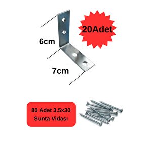 L Demir Köşebent 70x15x60 Mobilya Dolap Raf Masa Çekmece Köşe Sabitleme Birleştirme