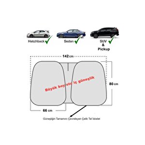 Titanyum Gümüş Oto Güneşlik Sedan - Hb - Suv Ve Pick-up Araçlara Uyumlu 142 X 80 Cm