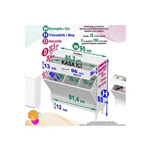 Modilayn Emi̇r 95x88x32,5 Cm 3 Göz Sepetli Kirli Çamaşır Pratik Düzenleyici Dolap