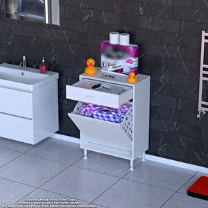 Emi̇r 65 X 88 X 32,5 Cm’lik 1 Çekmece 1 Göz Kirli Çamaşır Sepeti, Temizlik Gereçleri İçin Şık Ve Pratik Seleli Organizatör Banyo Dolabı 65 cm