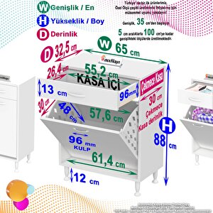 Modilayn Emi̇r 65 X 88 X 32,5 Cm’lik 1 Çekmece 1 Göz Kirli Çamaşır Sepeti, Temizlik Gereçleri İçin Şık Ve Pratik Seleli Organizatör Banyo Dolabı