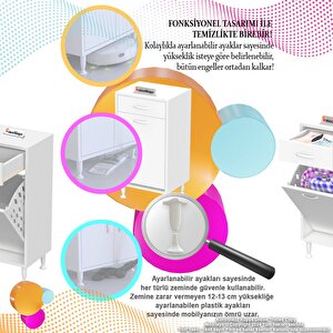 Modilayn Emi̇r 65 X 88 X 32,5 Cm’lik 1 Çekmece 1 Göz Kirli Çamaşır Sepeti, Temizlik Gereçleri İçin Şık Ve Pratik Seleli Organizatör Banyo Dolabı