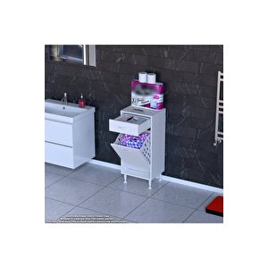 Emi̇r 40 X 88 X 32,5 Cm’lik 1 Çekmece 1 Göz Kirli Çamaşır Sepeti, Temizlik Gereçleri İçin Şık Ve Pratik Seleli Organizatör Banyo Dolabı 40 cm