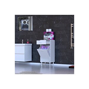 Emi̇r 40 X 88 X 32,5 Cm’lik 1 Çekmece 1 Göz Kirli Çamaşır Sepeti, Temizlik Gereçleri İçin Şık Ve Pratik Seleli Organizatör Banyo Dolabı 40 cm