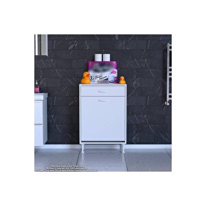 Emi̇r 60 X 88 X 32,5 Cm’lik 1 Çekmece 1 Göz Kirli Çamaşır Sepeti, Temizlik Gereçleri İçin Şık Ve Pratik Seleli Organizatör Banyo Dolabı 60 cm