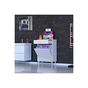 Emi̇r 60 X 88 X 32,5 Cm’lik 1 Çekmece 1 Göz Kirli Çamaşır Sepeti, Temizlik Gereçleri İçin Şık Ve Pratik Seleli Organizatör Banyo Dolabı 60 cm