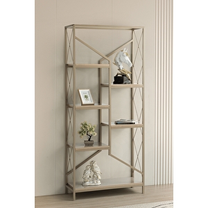Vega Modern Tasarım Metal Raflı Kitaplık - 6 Raflı 180 Cm Cappucino