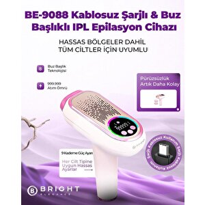 Be-9088 Şarjlı Ipl Lazer Epilasyon Cihazı 999.999 Atım 9 Kademe Buz Başlık Hassas Dar Bölge Başlığı