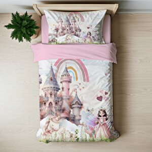 Unicorn Ve Prenses Tema Baskılı Tek Kişilik Nevresim Takımı