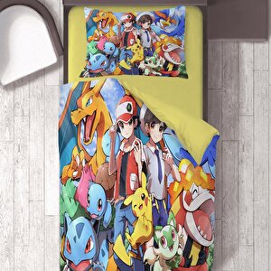 Pokemon Tema Baskılı Tek Kişilik Nevresim Takımı