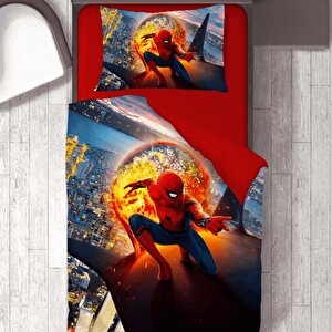 Spiderman Ateş Tema Baskılı Tek Kişilik Nevresim Takımı