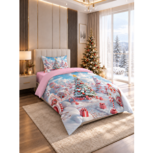 Yilbaşı özel noel Tema Baskılı Tek Kişilik Nevresim Takımı( krlent kılfı hediyeli)