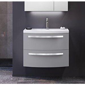 Urla 70 Cm Parlak Gri Banyo Dolabı Takımı (ledli-dolaplı Ayna)