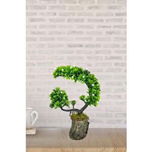 Yapay Çiçek Bonsai Ağacı Kütük Saksıda Beyaz Tomurcuklu Hilal Model Dekoratif Yapay Ağaç Bonzai 30*20 Cm