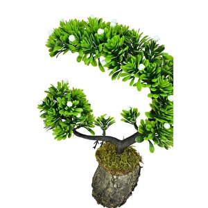 Yapay Çiçek Bonsai Ağacı Kütük Saksıda Beyaz Tomurcuklu Hilal Model Dekoratif Yapay Ağaç Bonzai 30*20 Cm