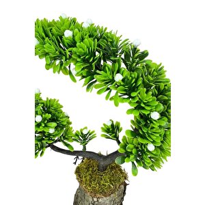 Yapay Çiçek Bonsai Ağacı Kütük Saksıda Beyaz Tomurcuklu Hilal Model Dekoratif Yapay Ağaç Bonzai 30*20 Cm