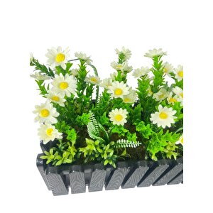 Yapay Çiçek Beyaz Kır Papatyası Siyah Çit Saksıda Küpeşte Askılı Balkon Çiçeği Çiçek Sepeti